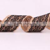 Jute Burlap Natural Hessian Ribbon With Black Color Lace Trim Wedding Rustic Vintage thumbnail-1