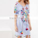 Bohemian Clothing Vertical Striped Embroidered Tassel Hem Pom Pom Dress New Model Girls Dress HSd5212 thumbnail-5