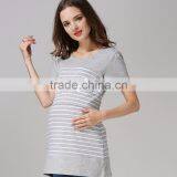 Pregnant Woman Nursing Clothes for Breastfeeding White and Gray Strips Tops Wholesale Maternity T-shirts thumbnail-1