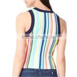 2017 OEM Sleeveless Rich Texture Rainbow Vertical Striped Blouse thumbnail-4