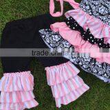 Full Stock Cute Girls Suit Kids Boutique-remake-clothing-sets Girls Ruffle Capri Sets Girls Damask Rose Necklace and Headband thumbnail-6