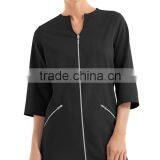 Solid Blue Color OEM Zipper Closure 3/4 Sleeve Women Spa Coat thumbnail-3