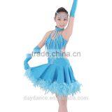Girls Feather Ballroom Latin Dress Fancy Dress Competition For Kids thumbnail-5