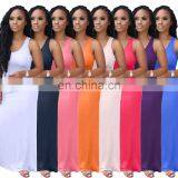 Customized Wholesales Women Fashion Loose Dresses Ladies Solid Color Sleeveless Long Dresses Summer Casual Dresses thumbnail-4