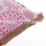 Custom Made Decorative 3D Printed Pink Flowers Outdoor Bench Waterproof Throw Pillow Cushion With Jute Fringe thumbnail-5