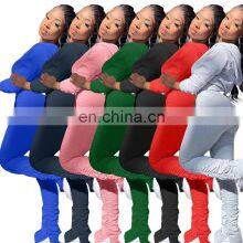 Wholesale Custom Women's Suits Western Style Solid Color Sweater Folds Pocket Jacket With Hat Sports Pants Suit Hooded thumbnail-1