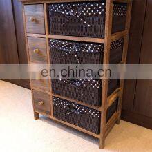 Brown Chest of Drawers Shabby Chic Storage Unit Wicker Baskets Dark Wood Cabinet thumbnail-2