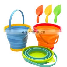 Multi Portable 2.5L Silicone Kids Outdoor Beach Camping Round Water Food Fishing Collapsible Foldable Pail Bucket with Shovels