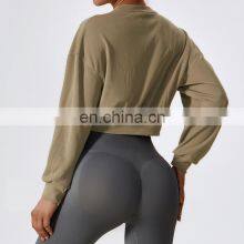 Women Warm Crop Tops Hoodies Custom Logo Double Sliders Zip Up Sleeve Sports Jackets 95polyester 5spandex thumbnail-2