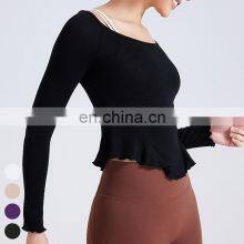 Warm Sportswear Nude Lace Slim Sports Shirts Custom Running Clothing Long Sleeve Tops Gym Fitness T Shirt Women Yoga Top thumbnail-5