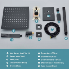 J Star High Pressure Rainfall Wall Mounted Chrome Concealed Shower Set With Handheld Spray For Bathroom thumbnail-2