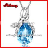 stock order !cheap bling 925 sterling silver ocean blue water drop crystal paved fashion necklace wholesale
