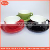 wholesale promotion ceramic porcelain cup coffee and saucer double glazed colorful stoneware tea cup and saucer mug