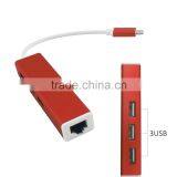 Portable High Speed USB Type C to 3-Port USB2.0 HUB With 1-Port 100M or 1000M Gigabit RJ45 thumbnail-2