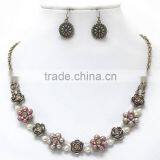 Fashion Jewelry for Women Multi Colorful Bead Crystal Flower Retro Necklace Earring Set thumbnail-1