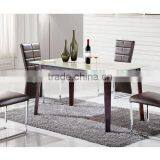 TB Rectangle Glass Top Wooden Dining Table Leather Chair Brown Wood Dinette Sets thumbnail-2