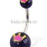 Belly Button Ring With Crown Balls Belly Ring