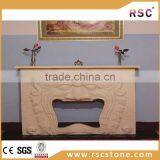 Indoor Used Lion Statue Beige Marble Fireplace Mantel thumbnail-1