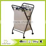 Rolling Laundry Hamper With Natural Polyester Bag, Antique Bronze Frame thumbnail-1