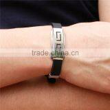 New Fashion Jewelry Silicone Rubber Silver Sleepy Hollow Strip Grain Stainless Steel Men Bracelet Bangle thumbnail-5