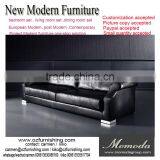 JR045 Luxury Living Furniture Italy Black Genuine Cow Leather Stainless Steel Feet Sofa Set 1+2+3 thumbnail-1