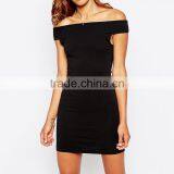 Fashion Ladies Off-shoulder Dress Bardot Mini Dress in Black thumbnail-3