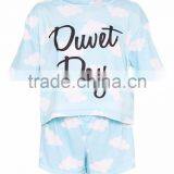 Custom Design Digital Print Women Funny PJ Set Logo Print Short Pyjama Set 100% Polyester Pajama Set thumbnail-4