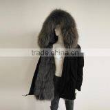 Myfur Custom Navy Outer Parka With Removable Dyed Fox Belly Fur Lined in Wholesale Price thumbnail-1
