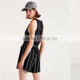 2017 Hot Sale V-neck Short Women Cotton Striped Jumpsuit thumbnail-2