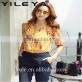 New Design Chiffon Blouses Medium Sleeve V-Neck Blouse Elegant Casual Loose Shirt thumbnail-2