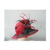 Red Two Layer Sinamay Ladies Hats With Coque Feathers For Christmas , Halloween