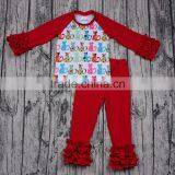 Yawoo Cat Patterns Red Cotton Raglan Clothing Set Wholesale Boutique Girl Clothing