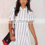 2015 MG Simple White With Black Stripe Print Front Button Closure Lady Top for a Swing Skirt Silhouette thumbnail-2