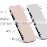 Aluminum Multi-Port Adapter Type-C USB 3.0 5 in 1 Combo Hub With USB-C Charging Port,2 USB 3.0 Ports, SD/Micro Card Reader thumbnail-4