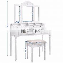 Three Mirrored Simple Dressing Table 7 Drawers 6 Organizers Dresser Makeup Table thumbnail-2