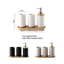 4-Piece Natural Bamboo White and Black Ceramic Bathroom Accessories thumbnail-4