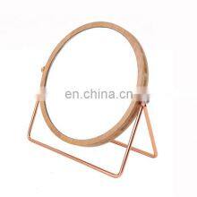 Bamboo Framed Make up Mirror Home Decorative Gold Color Mirror Desktop Round Vanity Mirror thumbnail-2
