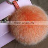 High Grade Personalized Real Racoon Fox Fur Pom Pom Metal Keychains thumbnail-3