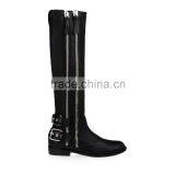 Newest Fashion Ladies Double Zippers Fall Winter Real Leather Knee Flat Heel Long Boot Women Over Knee High Boot thumbnail-2