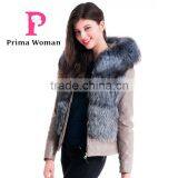 Winter Women Short Leather Slim Fit Coat With Silver Fox Hat Overcoat