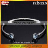 High Quality 925 Sterling Silver Round Crystal Cuff Bangle Bracelet thumbnail-1