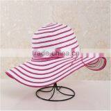 QXSH0053B Wide Brim Straw Hat New Summer Striped Bucket Beach Hat thumbnail-4