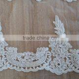 2015 white alencon lace trim in for bridal veil, headpiece, wedding gown belt