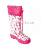 ladies rainbow print waterproof knee high rubber boots with collar