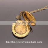 Gold Tone Fashion Women Alloy Locket Chain Pendant Necklace thumbnail-3