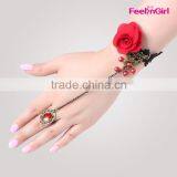 Fashion Stainless Steel Bracelet With Red Flowers thumbnail-2