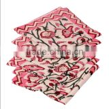 Hand Block Printed Floral Design with 6 Napkins in Pink Color Placemat