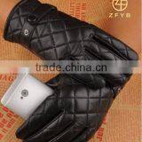 Mens Black Color Smartphone Touch Screen Embroidery Design Leather Gloves