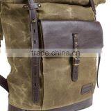 2015 New Design Army Green Waxed Canvas Hiking Backpack,large Canvas School Backpack, Vintage Laptop Backpack for Students thumbnail-3