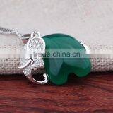 Folk-custom Cute Special Natural Green Agate Stone 925 Sterling Silver Thailand Elephant Pendant thumbnail-2